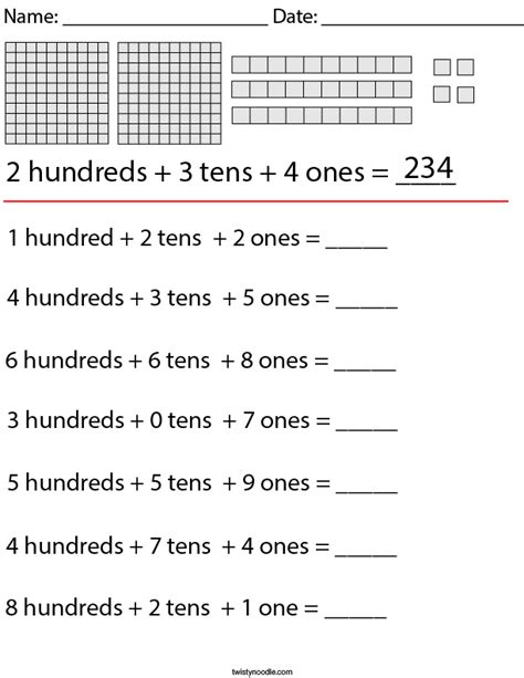 place value of 3-digit numbers worksheets